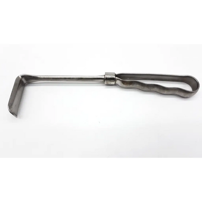 Silver v.mueller richardson appendectomy retractor with wavy handle and curved blade designed for appendectomy use