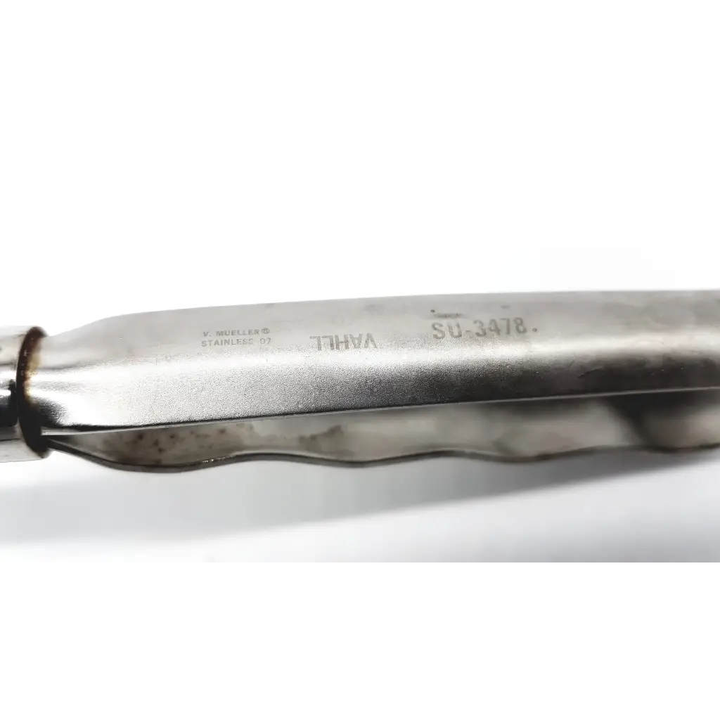 Stainless steel richardson appendectomy retractor with engraved markings and worn metallic finish for appendectomy use
