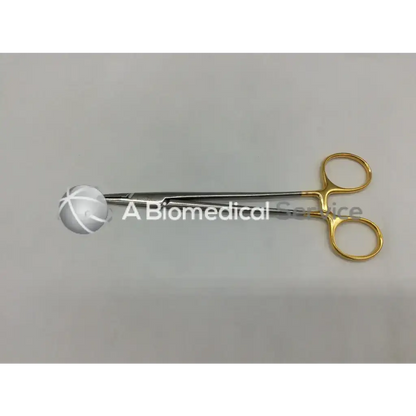 V. Mueller su16061 vital mayo-hegar needle holder with gold handles and a silver spherical tip for surgical use
