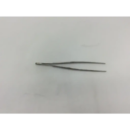 A pair of slender dark gray metal mueller su2335 tissue forceps with smooth finish and slightly curved tips