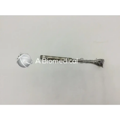 Silver mueller su3472 retractor with slender metallic shaft and curved flared tip for surgical use
