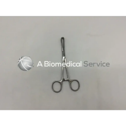 Stainless steel mueller su3960 lahey surgical clamp with rounded handles and curved tapered tip for precise gripping