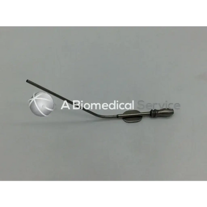 A sleek metallic mueller suction tube with a curved shaft and rounded handle working length 5in 7fr nl3785-191