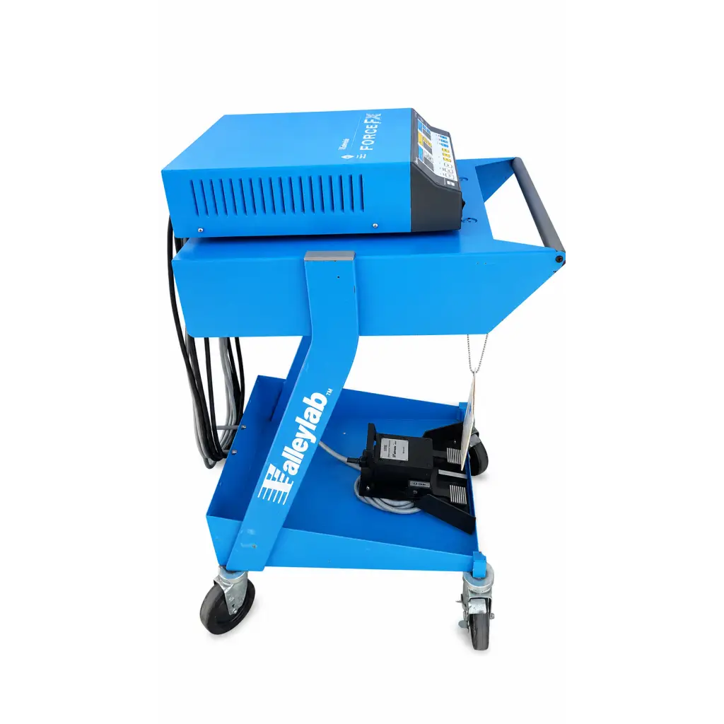 Blue valleylab force fx-c electrosurgical generator with biomed certified mobile cart and black wheels