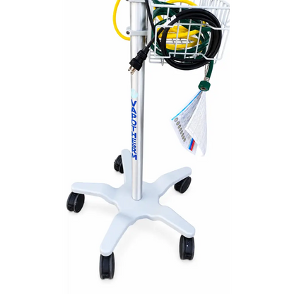 Silver metallic precision flow vapotherm hi-vni therapy system with white star base and coiled hoses