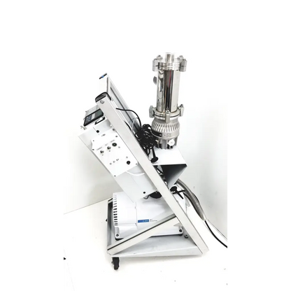 Stainless steel vacuum evaporator with white base and control panel in varian turbo-v 301-ag navigator system