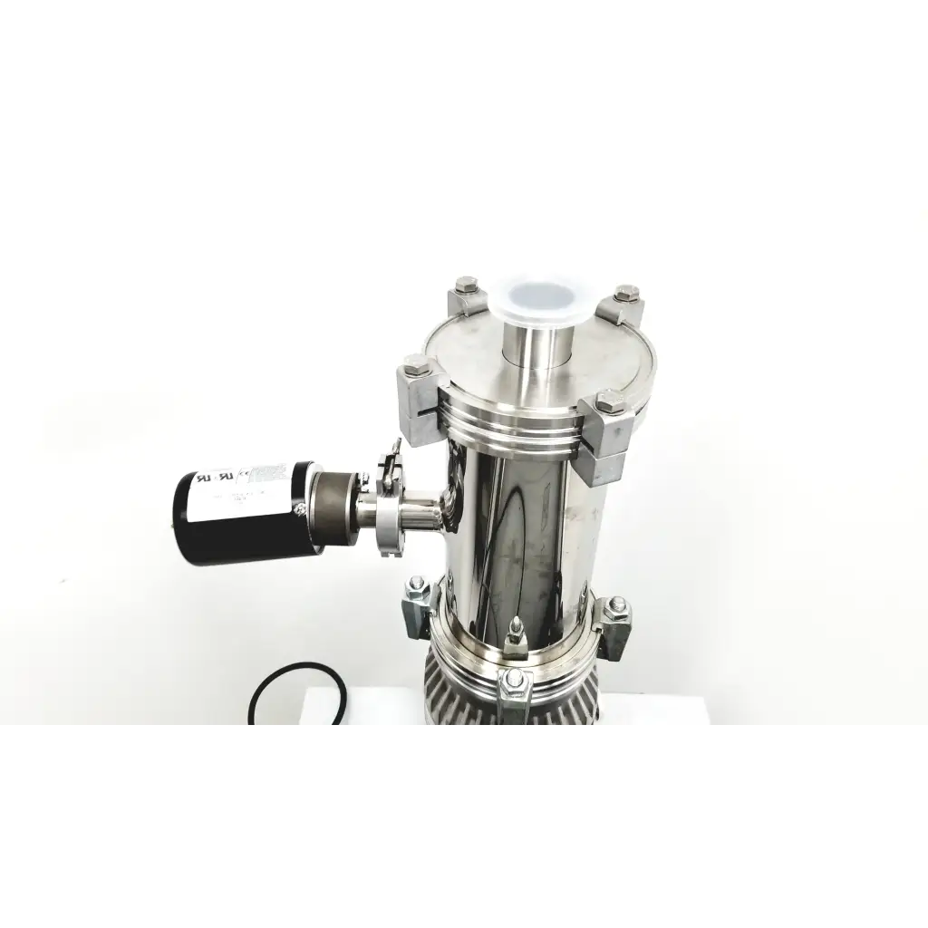 Stainless steel diaphragm pump with black motor housing and white plastic fittings in turbo-v 301-ag navigator system