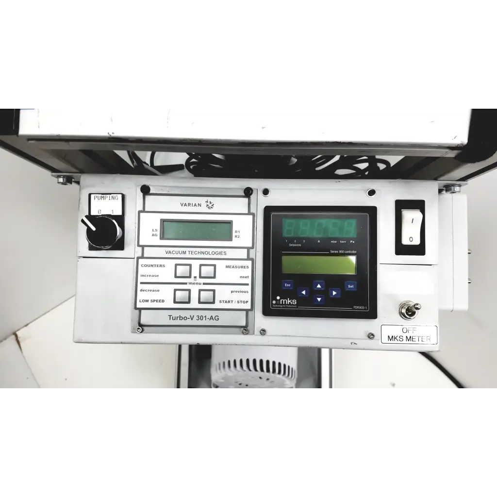 White control panel with digital displays and buttons for varian turbo-v 301-ag navigator vacuum pump system