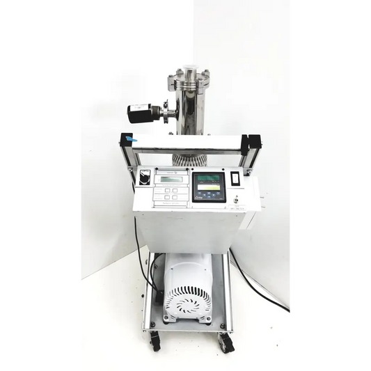 White laboratory turbo-v 301-ag navigator vacuum pump with stainless steel chamber and digital control panel