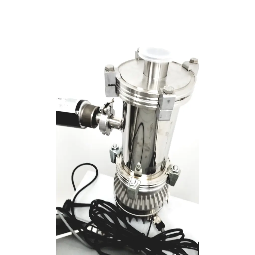 Stainless steel turbo-v 301-ag navigator industrial pump with cylindrical body flanged connections and visible bolts