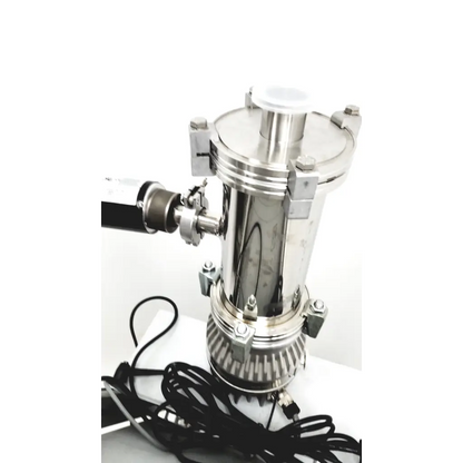 Stainless steel turbo-v 301-ag navigator industrial pump with cylindrical body flanged connections and visible bolts