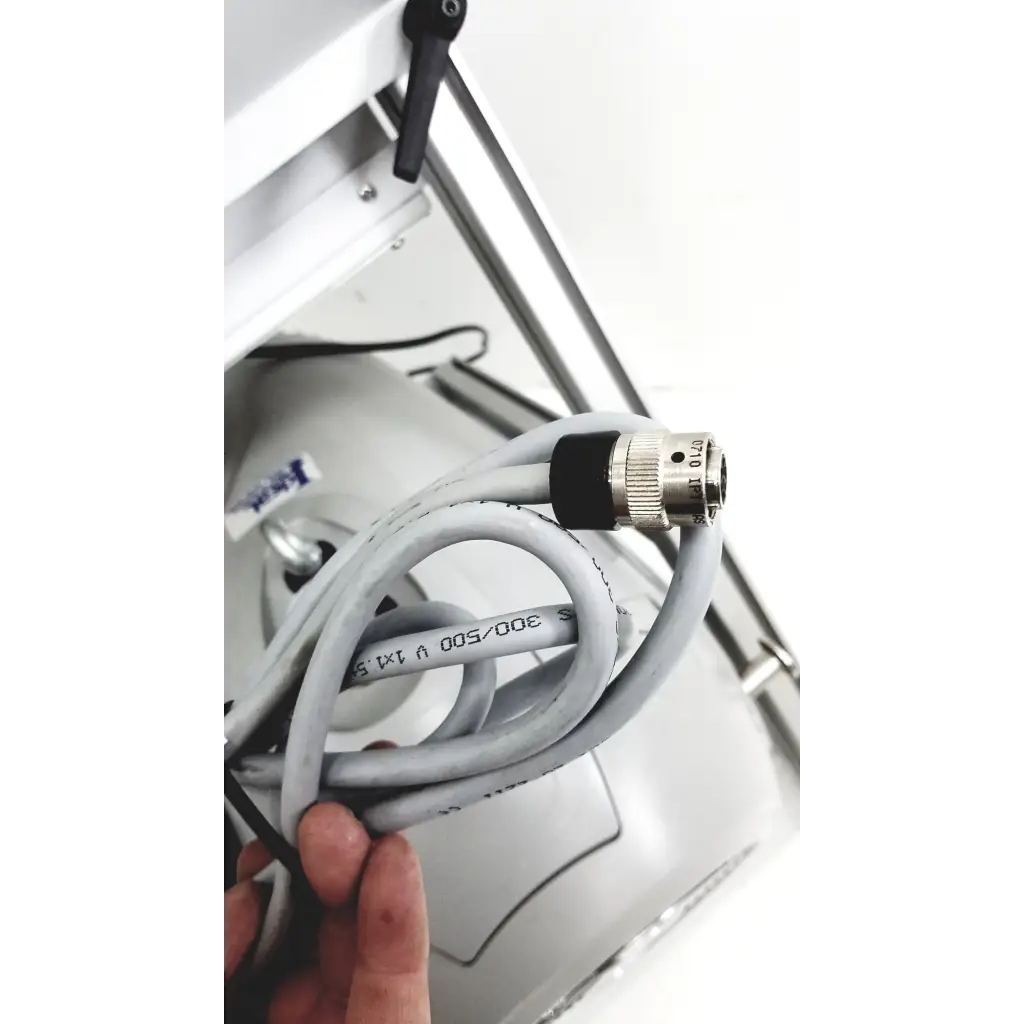 Gray coiled cable with metallic connector and black sleeve for varian turbo-v 301-ag navigator vacuum pump system