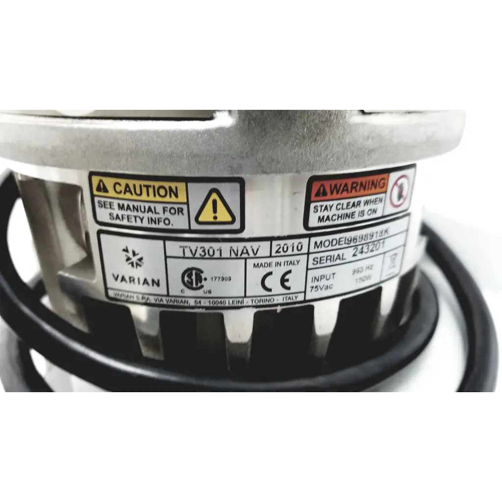 Silver metallic turbo-v 301-ag navigator industrial motor with black coiled cable made in Italy for vacuum pump system