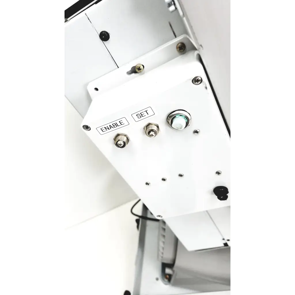 White control panel with silver knobs and black labeled buttons on varian turbo-v 301-ag navigator vacuum pump system