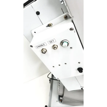 White control panel with silver knobs and black labeled buttons on varian turbo-v 301-ag navigator vacuum pump system