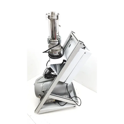 Industrial-grade stainless steel turbo-v 301-ag navigator pump system with visible motor wiring on white metal frame