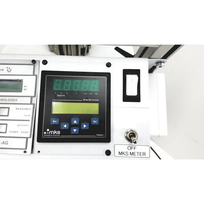 White mks series 800 controller with green digital display and blue navigation buttons on turbo-v 301-ag navigator vacuum pump system