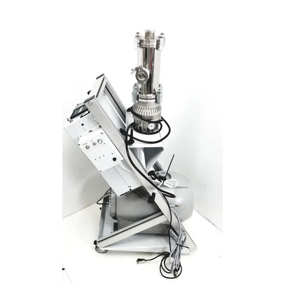 Stainless steel turbo-v 301-ag navigator vacuum pump system with cylindrical chamber and control panel on metal stand