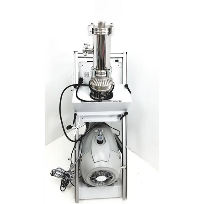Stainless steel turbo-v 301-ag navigator vacuum pump system with white plastic base and motor housing for lab use