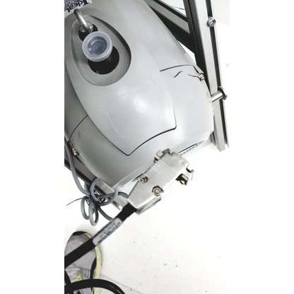 Gray plastic industrial air compressor with clear gauge and metal fittings in turbo-v 301-ag navigator vacuum pump system
