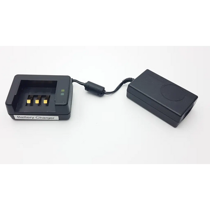 Black plastic verathon bladder scan bvi3000 battery charger with three gold contacts and coiled power adapter cable