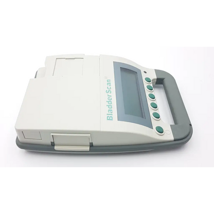 Beige and gray verathon bladder scan scanner bvi3000 portable ultrasound device with small screen green buttons and handle