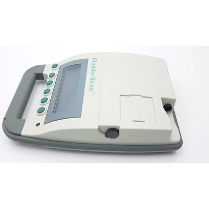 Beige and gray verathon bladder scan scanner bvi3000 ultrasound device with rectangular screen green buttons and handle