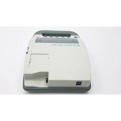 Beige and gray verathon bladder scan scanner bvi3000 ultrasound device with compact rectangular design and battery charger