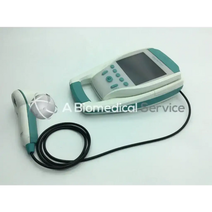 Teal and white verathon bladderscan bvi 9400 portable bladder scanner with handheld design and coiled black cable