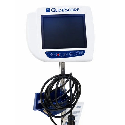 White and blue glidescope laryngoscope with coiled black cable for verathon cobalt avl monitor biomed certified use