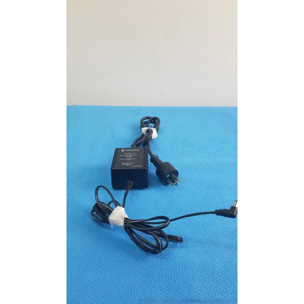 Black verbatim power adapter with coiled cables and three-prong plug for verathon glidescope medical power supply 0400-0105