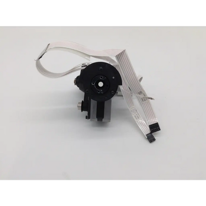 Black vexta pk268-03a-c44 2 phase electronic stepping motor with attached white ribbon cable shown from the back side