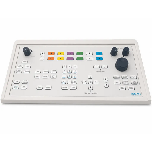 Viasys healthcare white neurodiagnostic control panel with colorful buttons and black knobs model 842-689400