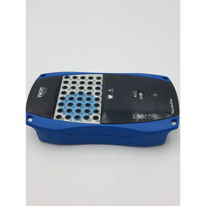 Blue and black viasys healthcare nicolet one nic 36 222-466900 eeg amplifier with circular port grid on front surface