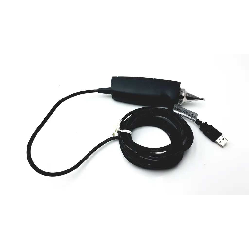 Black usb-powered tattoo machine with ergonomic handle and metallic needle tip for video otoscope otocam g-bbhc3-1