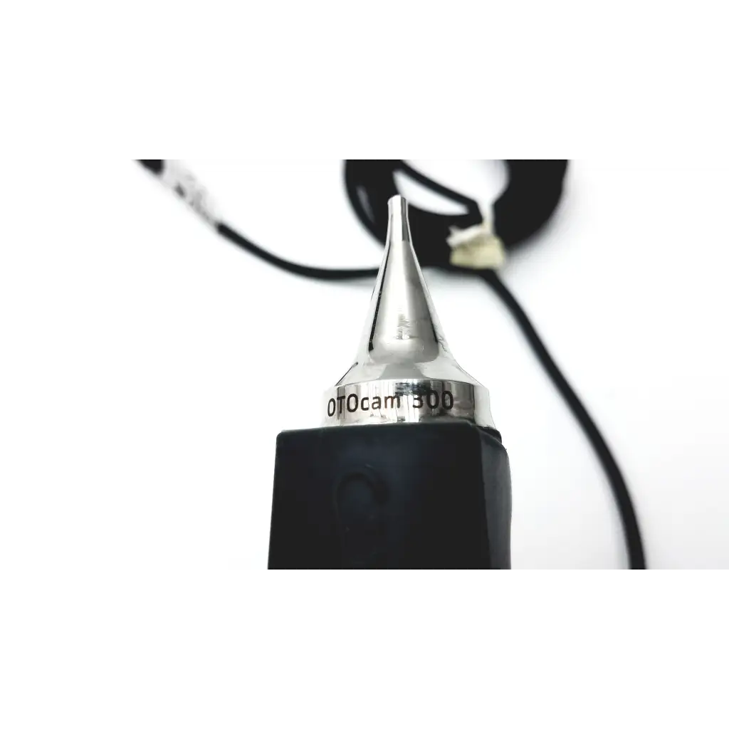 Silver-tipped video otoscope otocam 300 probe with black handle and engraved branding for precise ear examination
