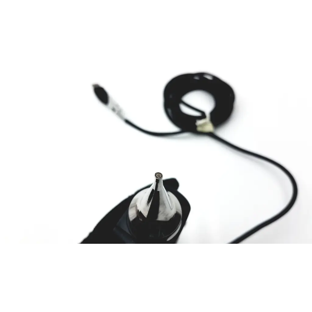 Black and silver airbrush nozzle with coiled black cable for video otoscope otocam 300 medical use