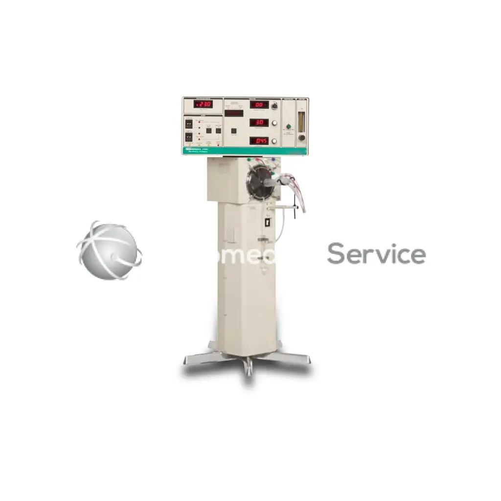 Beige vyaire 3100a ventilator with digital control panel and red led displays mounted on wheeled stand