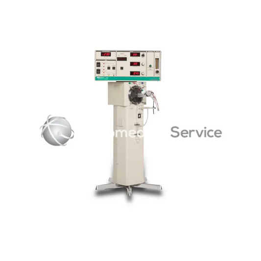 Beige vyaire 3100a ventilator with digital control panel and red led displays mounted on wheeled stand