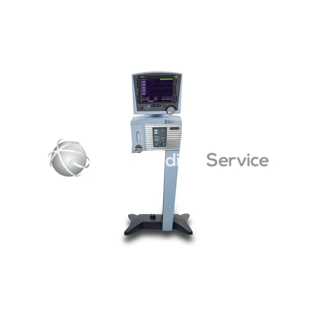 Light blue Vyaire Avea CVS medical ventilator with digital display and control panel for respiratory support