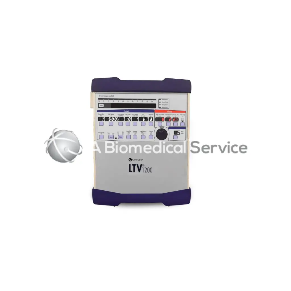 Silver and purple Vyaire LTV 1200 ventilator by CareFusion with digital display for respiratory support
