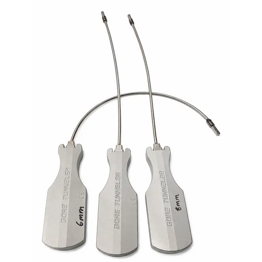 W lorenz 6 mm bore tunneler set featuring three metallic curved wire handle medical equipment with 6mm markings