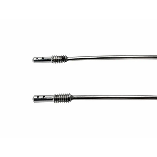 Two stainless steel medical bore tunneler tubes with threaded ends and smooth shafts from w lorenz 6 mm bore tunneler set