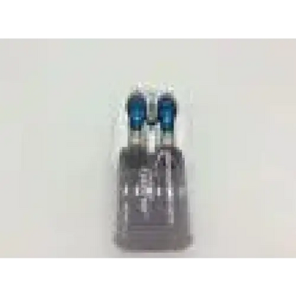 A pair of blue-tipped electric toothbrush heads in clear plastic packaging for lorenz lactosorb endobrow fixation kit