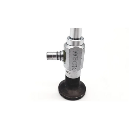 Silver metallic industrial valve with black rubber base and weck branding for weck 0° 110410 cystoscope da46-90