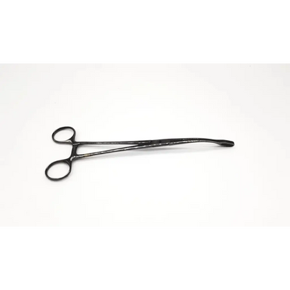 Black metal weck foerster sponge forceps with rounded handles and curved tapered tip for surgical use model 754500