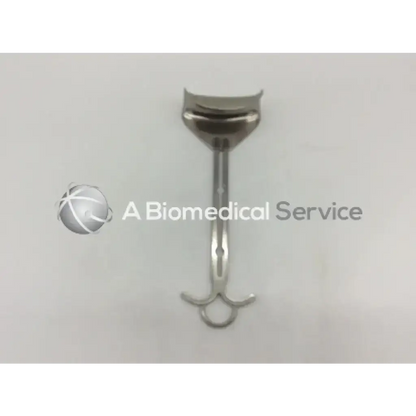 Weck stainless abdominal retractor with curved u-shaped stainless steel head and dual looped handle in silver color