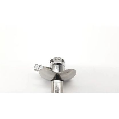 Silver metallic propeller-style attachment with three curved blades on a shaft for welch allyn fiber optics sigmoidoscope