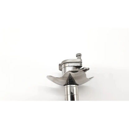 Silver metallic industrial mixer impeller with flared blades and adjustment knob for welch allyn scope da6-101