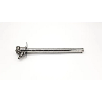 Silver metallic cylindrical measuring rod with engraved markings and flanged end cap for welch allyn rigid fiber optic sigmoidoscope